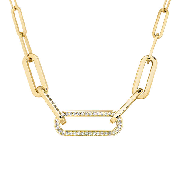 Maillon Yellow Gold and Diamond Pav&eacute; Link Chain